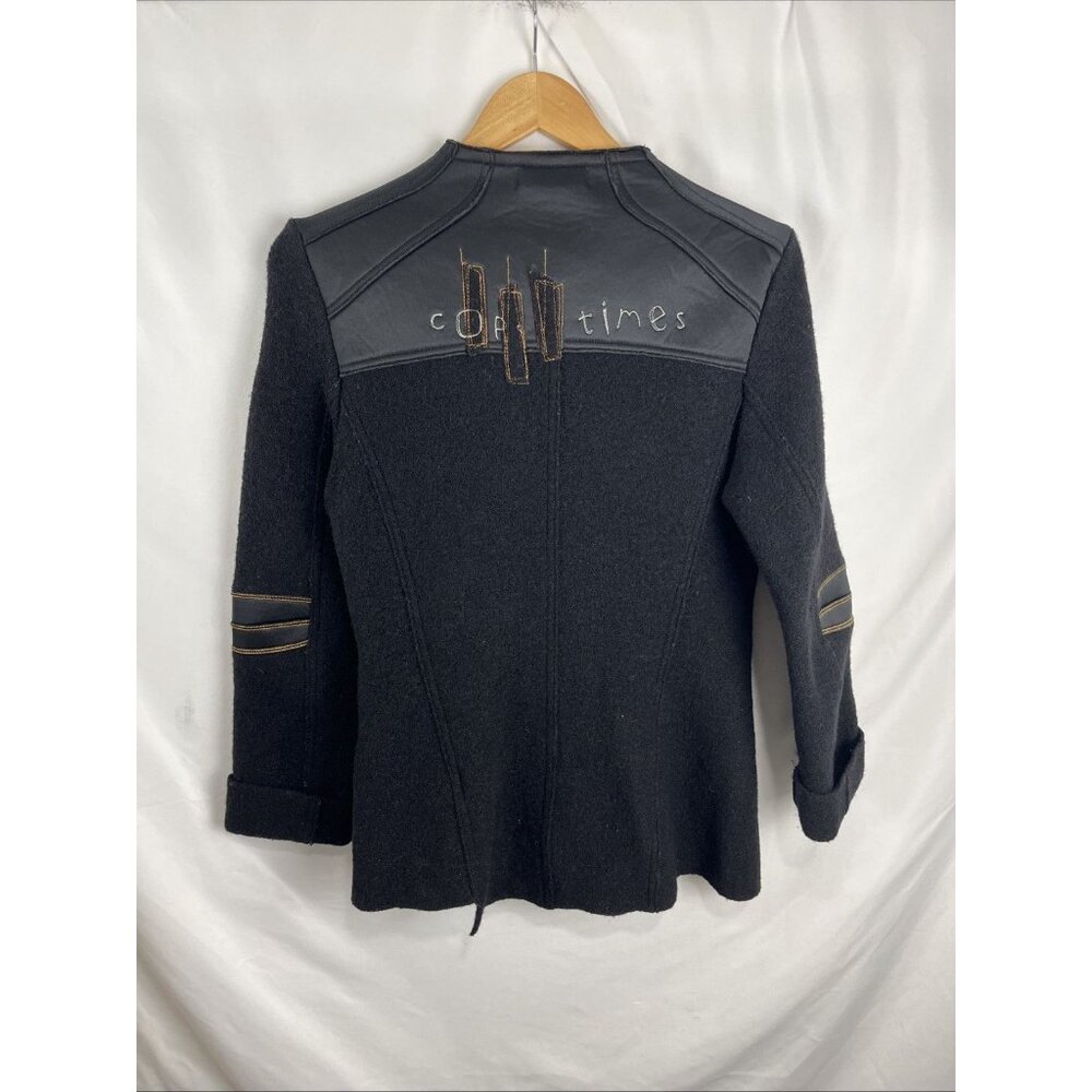 Cop Copine Boiled Wool Black Artsy Asymmetrical Jacket Womens Size XS - Picture 5 of 11